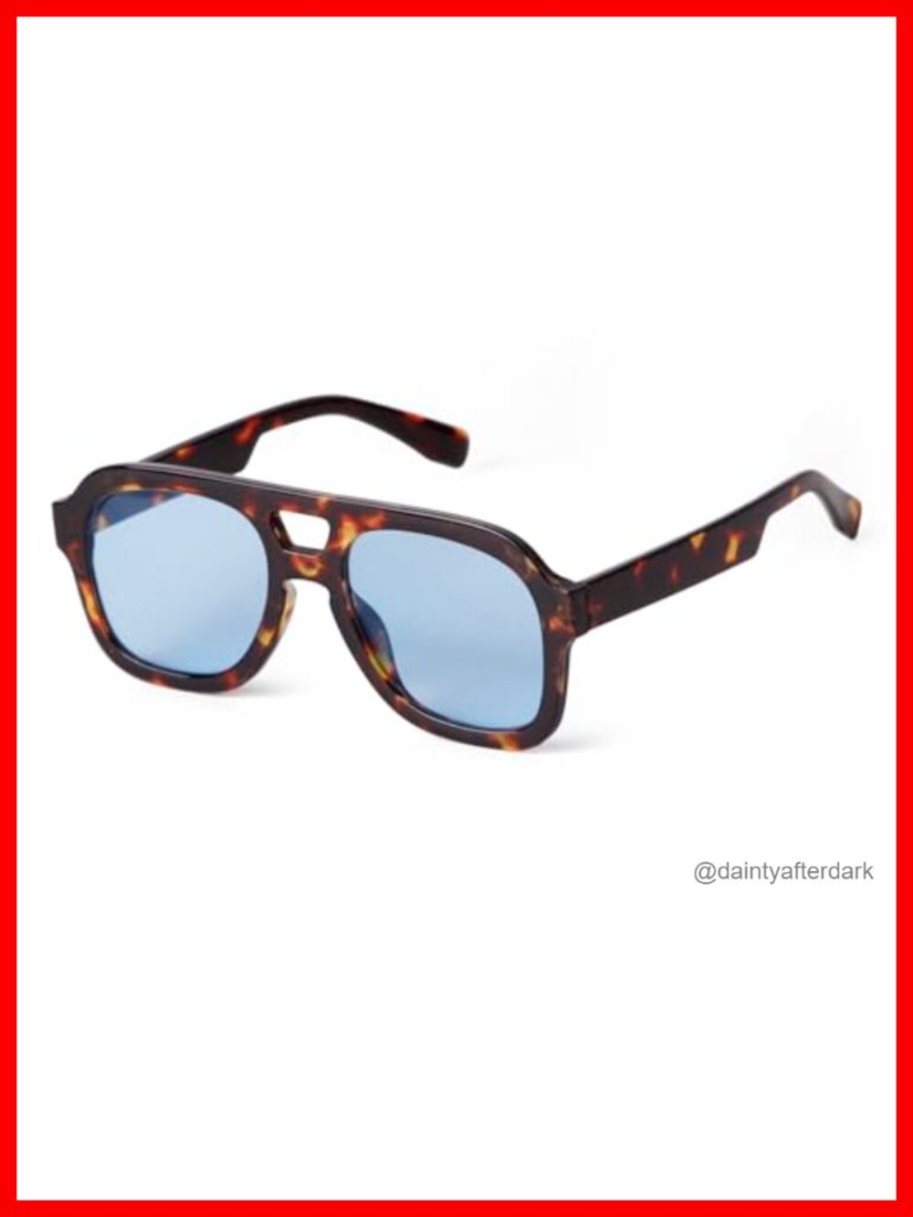Oversized Square Aviator Sunglasses with Blue Lens, UV400 Protection, PC Frame